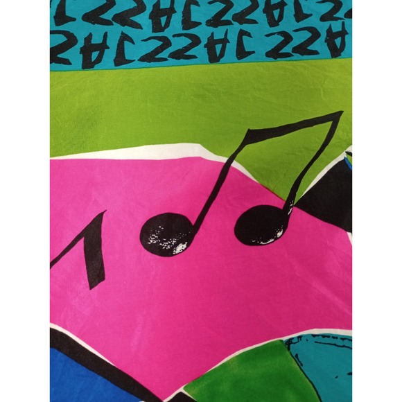 Vintage Silk Scarf Jazz Music Bold Bright 34x33 Unique Trombone Casca 80s - Picture 8 of 10